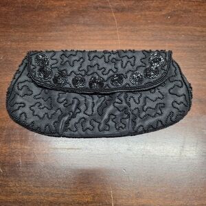 Elegant Black Beaded Clutch Vintage Walborg